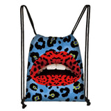 Butterfly Print Drawstring Bag with Sexy Red Lips, Foldable Backpack