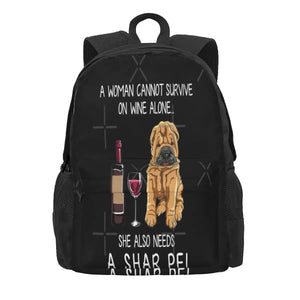 Shar Pei And Wine Funny Dog Backpacks Men's Backpacks Bags For Women