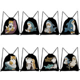 Shark Cat Print Shoes Bag Drawstring Travel Backpack