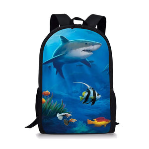Shark Print Backpack Durable Large Capacity School Bags for Girls Boys