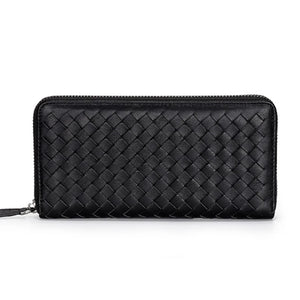 Sheepskin Knitting Leather Wallet for Women, Long Clutch with Cell Phone Bags