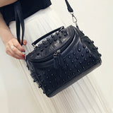 Sheepskin Leather Handbag Punk Style Rivets Messenger Crossbody Bag