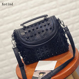 Sheepskin Leather Handbag Punk Style Rivets Messenger Crossbody Bag
