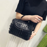 Sheepskin Leather Handbag Punk Style Rivets Messenger Crossbody Bag