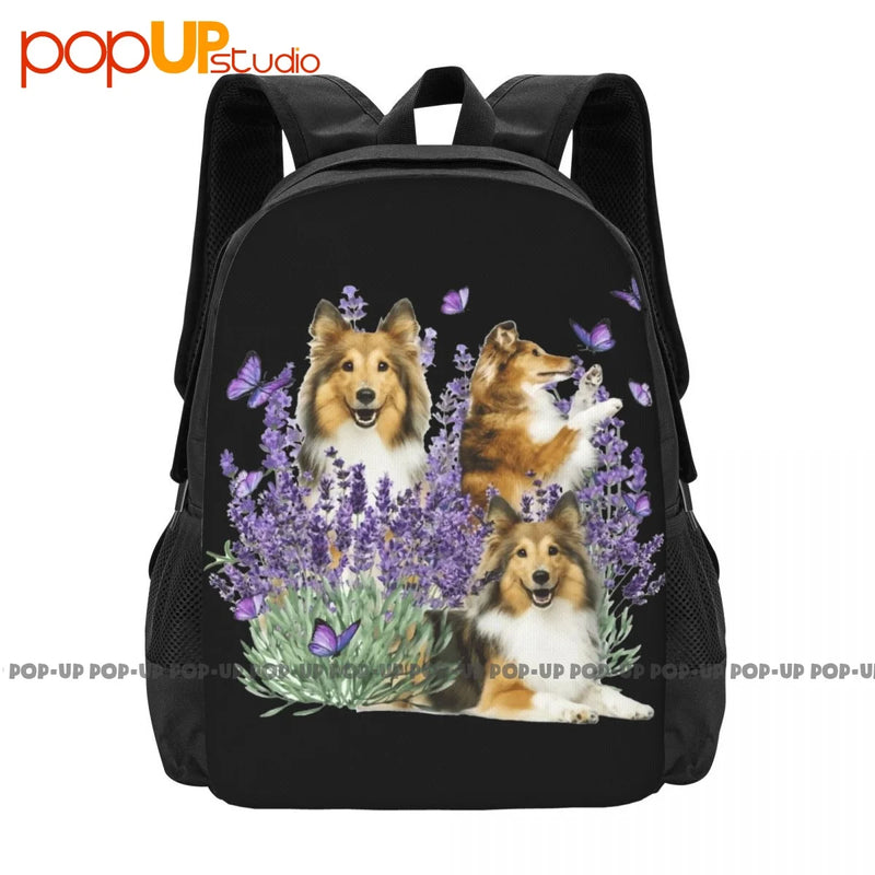 Shetland Sheepdog Purple Flower Backpack Large Capacity School Bag