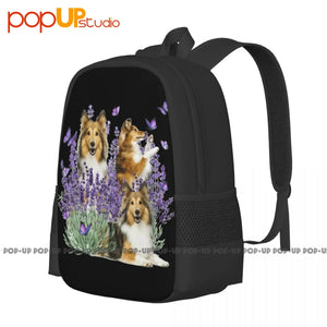 Shetland Sheepdog Purple Flower Backpack Large Capacity School Bag