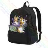 Shetland Sheepdog Purple Flower Large Capacity Backpack