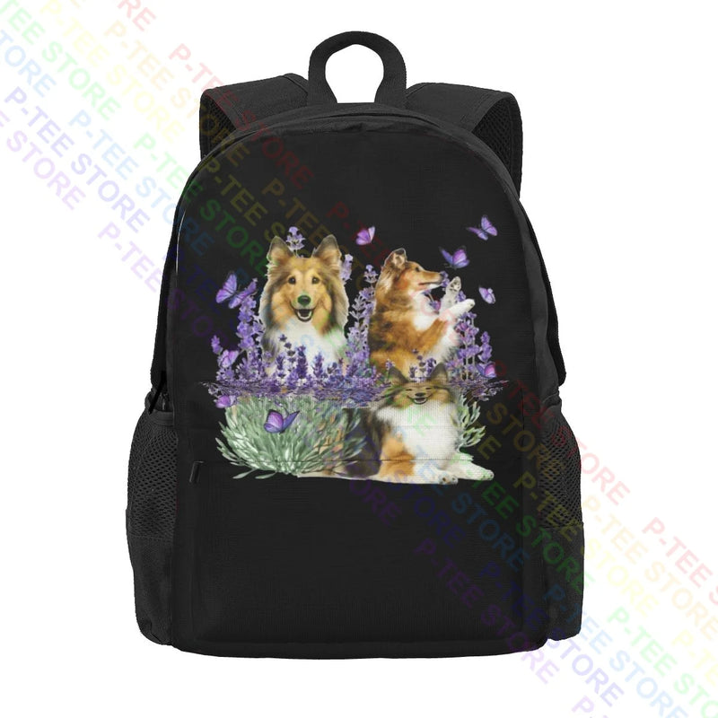 Shetland Sheepdog Purple Flower Large Capacity Backpack