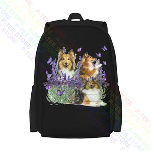Shetland Sheepdog Purple Flower Large Capacity Backpack