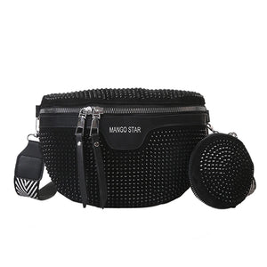 Rhinestone Women's Chest Pack Crossbody Bags PU Leather Fanny Pack