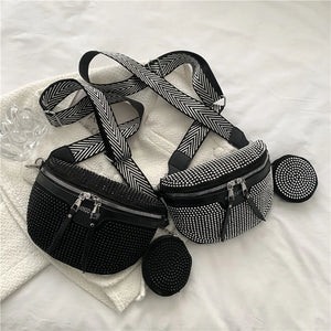 Rhinestone Women's Chest Pack Crossbody Bags PU Leather Fanny Pack