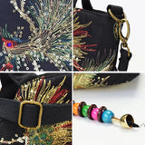 Peacock Embroidered Handbag Canvas Crossbody Bag Women Vintage Shopping Shoulder