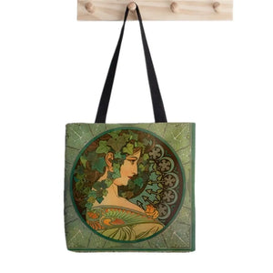 Alphonse Mucha Seasons Printed Tote Bag Women Harajuku Shopper