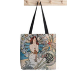 Alphonse Mucha Seasons Printed Tote Bag Women Harajuku Shopper