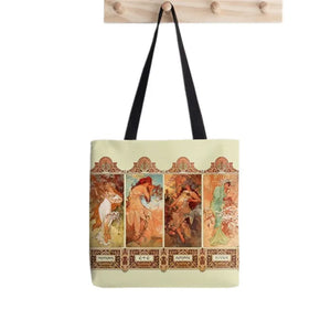 Alphonse Mucha Seasons Printed Tote Bag Women Harajuku Shopper