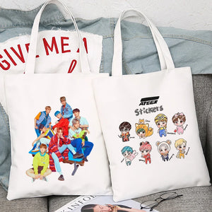 ATEEZ Kpop Hip Hop Hipster Print Shopping Bag Eco Canvas Tote Hand Bag
