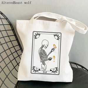 Death Tarot Skeleton Tote Bag Harajuku Shopper Handbag Lady Canvas Bag