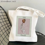 Death Tarot Skeleton Tote Bag Harajuku Shopper Handbag Lady Canvas Bag