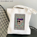 Death Tarot Skeleton Tote Bag Harajuku Shopper Handbag Lady Canvas Bag