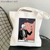 Death Tarot Skeleton Tote Bag Harajuku Shopper Handbag Lady Canvas Bag