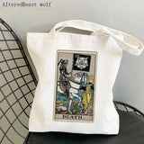 Death Tarot Skeleton Tote Bag Harajuku Shopper Handbag Lady Canvas Bag