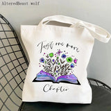 Flowery Books Cartoons Printed Tote Bag Canvas Shopper Handbag