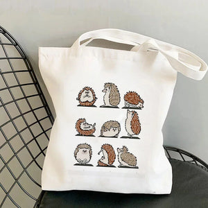 Hedgehog Yoga Cartoons Printed Tote Bag Women Harajuku Shopper Handbag
