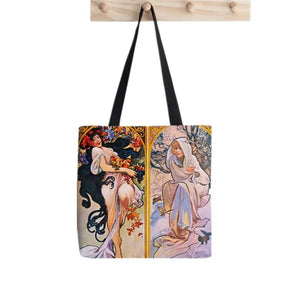 Vintage Alphonse Mucha Art Tote Bag Harajuku Canvas Shopper