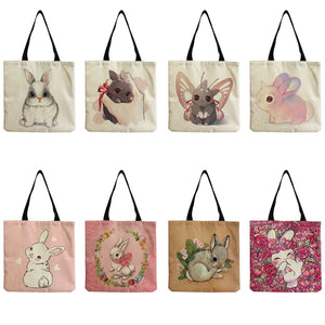 Rabbit Print Travel Shoulder Bag Eco-Friendly Women's Tote