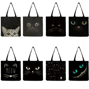 Cartoon Cat Print Tote Bag Eco Reusable Women's Shoulder Handbag