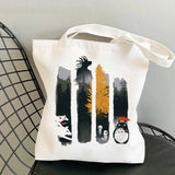 Totoro Anime Print Grocery Tote Bag Reusable Large Capacity Women Bag