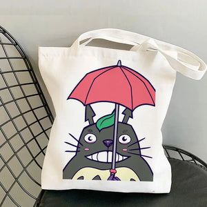 Totoro Anime Print Grocery Tote Bag Reusable Large Capacity Women Bag