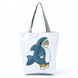 Eco Reusable Shopping Bag Cat Shark Print Shoulder Tote