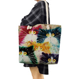 Linen Fabric Tote Bag Cat Printed Casual Shoulder Bag