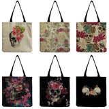 Skull Print Tote Bag Eco Friendly Customizable Shoulder Bag High Capacity