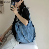 Denim Shopping Bag Large Capacity Multi-Pockets All-Match Tote