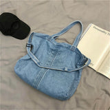 Denim Shopping Bag Large Capacity Multi-Pockets All-Match Tote
