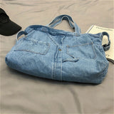 Denim Shopping Bag Large Capacity Multi-Pockets All-Match Tote