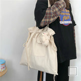Women Plaid Drawstring Shopper Canvas Bag
