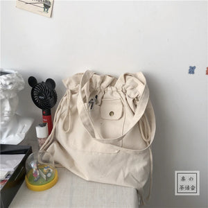 Plaid Drawstring Casual Adjustable Shopper Canvas Bag