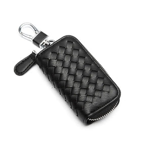 Woven Leather Car Key Wallet Key Organizer PU Waterproof Key Case