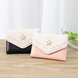 Small Leather Women Wallet Floral Lady Short Purse