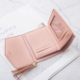 Short Wallets Women Foldable PU Leather Money Bag Photo Holder Tassel