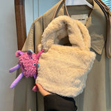 Faux Fur Shoulder Tote Bag for Women Winter