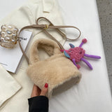Faux Fur Shoulder Tote Bag for Women Winter