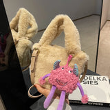 Faux Fur Shoulder Tote Bag for Women Winter