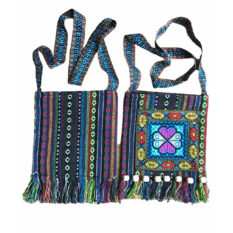 Vintage Ethnic Shoulder Bag Embroidery Boho Hippie Tassel Tote