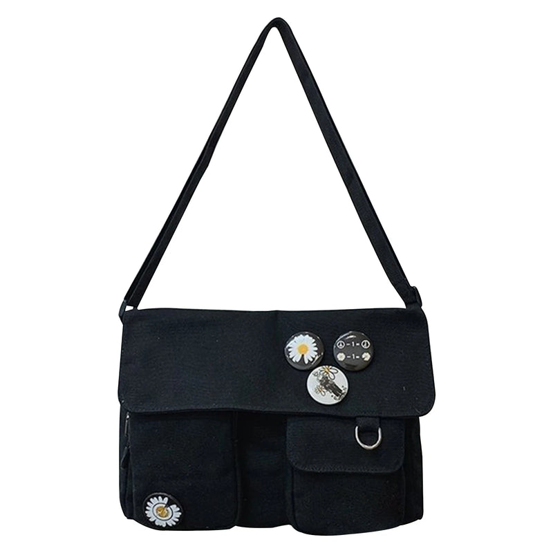 Canvas Shoulder Bag Boys Girls Large Capacity Solid Adjustable Strap
