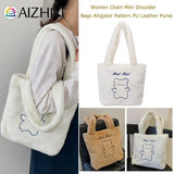 Little Bear Print Plush Shoulder Bag Women Autumn Winter Casual Large Capacity