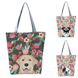 Puppy Print Shoulder Bag Smooth Zipper Tote Bag